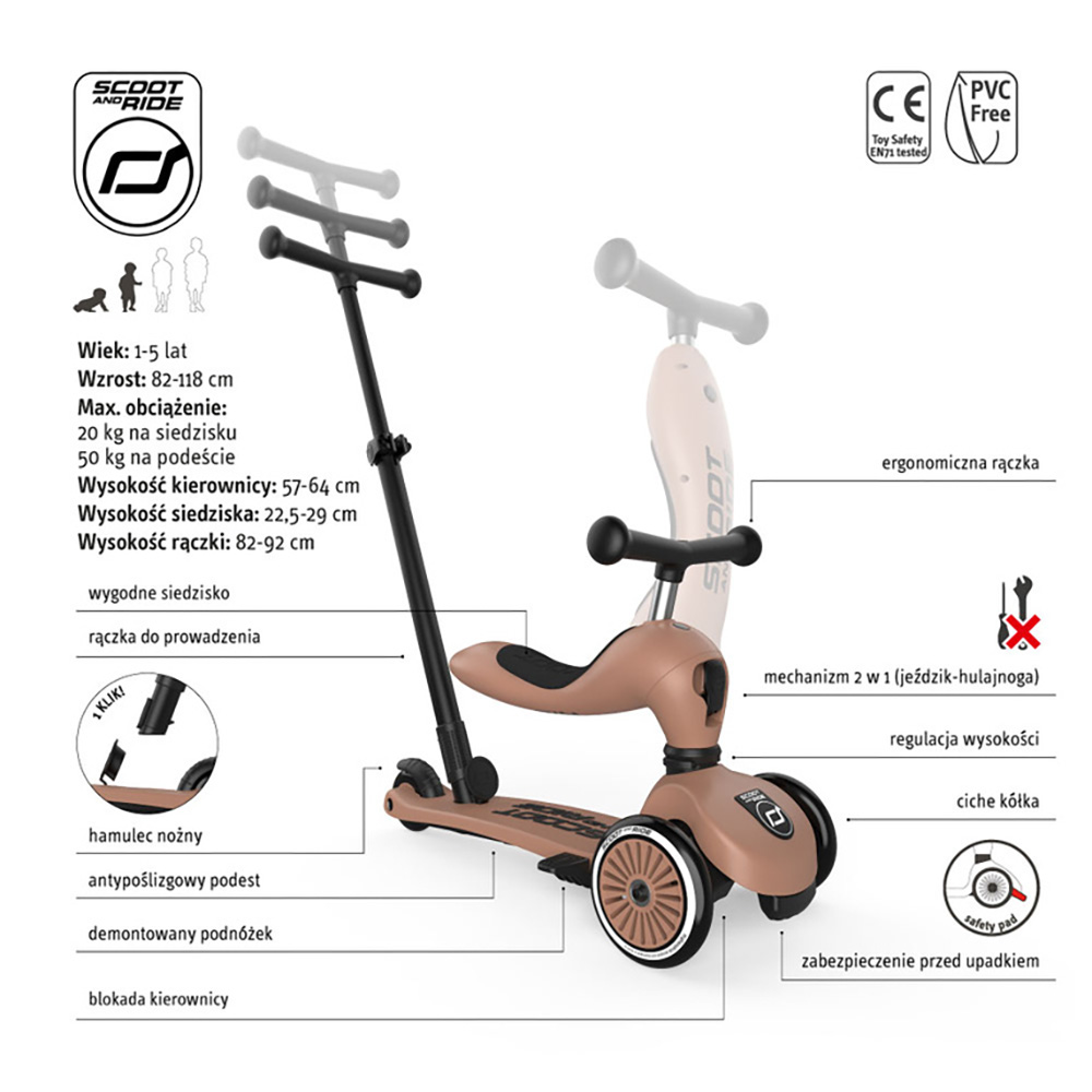 SCOOTANDRIDE Highwaykick 1 Push and Go Mocha Scoot and Ride Highwaykick 1 2w1