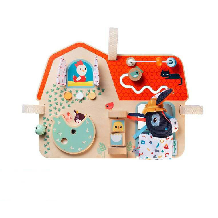 Drewniana tablica manipulacyjna Farma Lilliputiens - zabawka rozwojowa