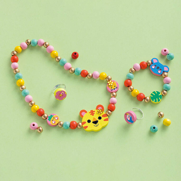 Zestaw kreatywny do tworzenia biżuterii z drewna Sekretna dżungla 4+, Janod