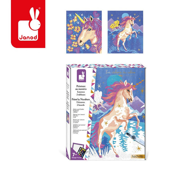 Zestaw kreatywny Malowanie po numerach Jednorożce 2 obrazy 7+, Janod