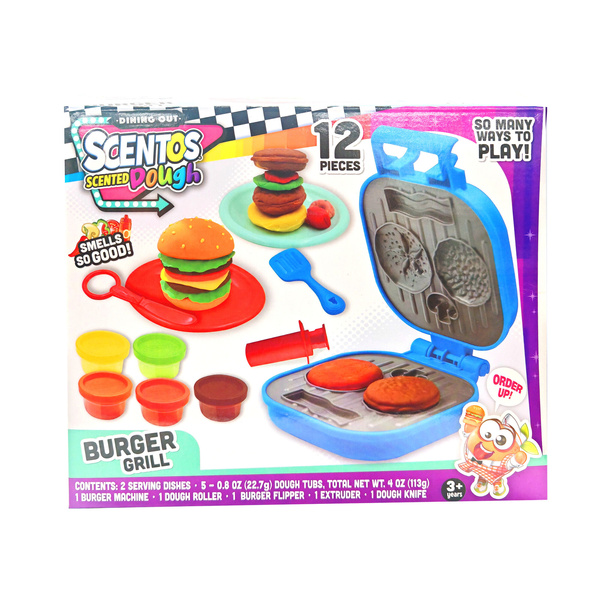 Ciastolina Burger Grill - zestaw 12 szt., dla dzieci, 3 lata+, Scentos