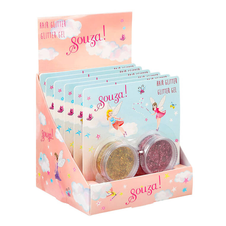Zestaw brokatów do włosów Souza! – fuksjowy i złoty brokat w żelu dla dzieci