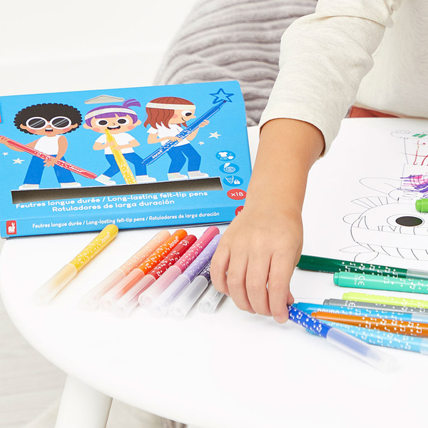 Zestaw kreatywny - Flamastry z filcową końcówką 18 kolorów, 3 lata+, Janod