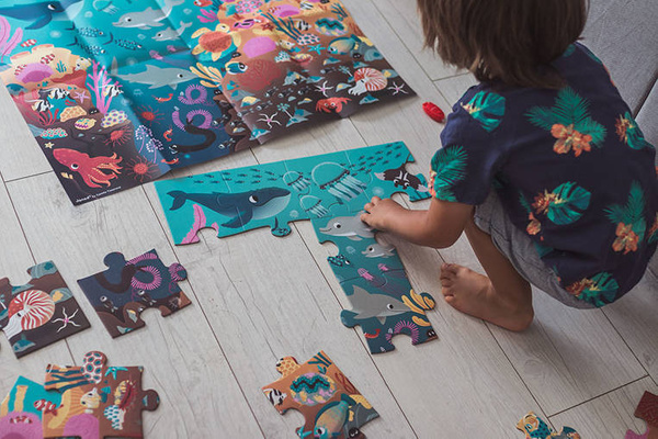 Świecące puzzle z mini-lampką UV Ocean 24 elementy 3+, Janod