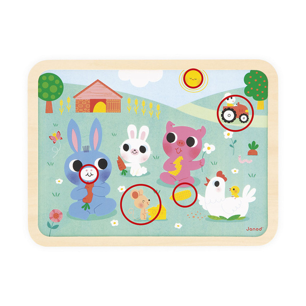 Puzzle drewniane Farma - układanka 24 elementy dla dzieci, 3 lata +, Janod