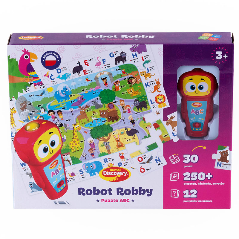 Robot Robby interaktywne puzzle ABC Dumel Discovery - tryby gry i dźwięki