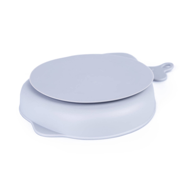 Silikonowy talerzyk Wieloryb + sztućce, kolor: szary, Giligums