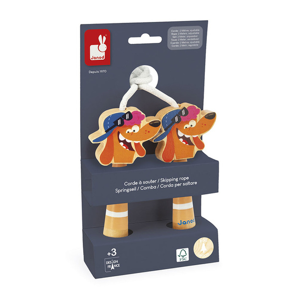Skakanka z drewnianymi rączkami Piesek, dla dzieci, 3 lata+, Janod