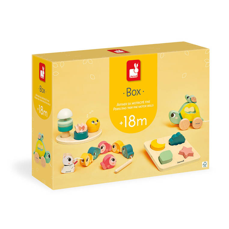 Zestaw zabawek edukacyjnych Janod Box 18 m+ - drewniane zabawki edukacyjne