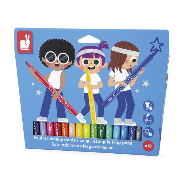 Zestaw kreatywny - Flamastry z filcową końcówką 18 kolorów, 3 lata+, Janod