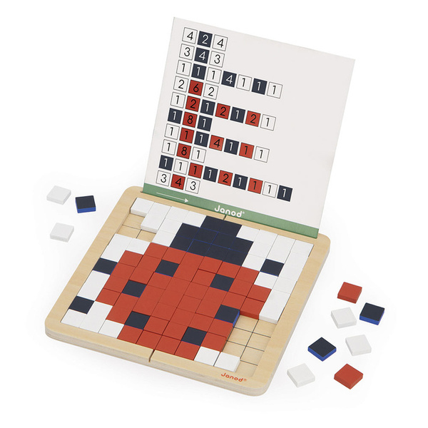 Drewniana układanka mozaika piksele Symetria i kodowanie 4w1, 5+, Janod