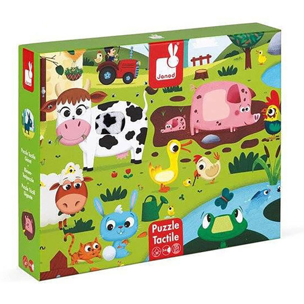 Puzzle sensoryczne 20 elementów Farma, Janod