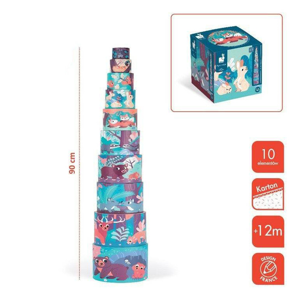 Piramida wieża okrągła 10 kostek Leśne zwierzęta, Janod