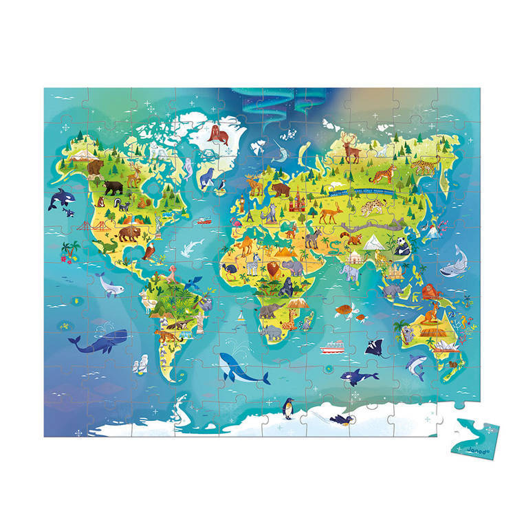 Puzzle Mapa świata 100 elementów Janod – rozwój dziecka i nauka geografii