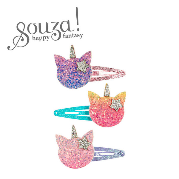Spinki do włosów brokatowe koto-jednorożce Jula 3 szt., Souza!