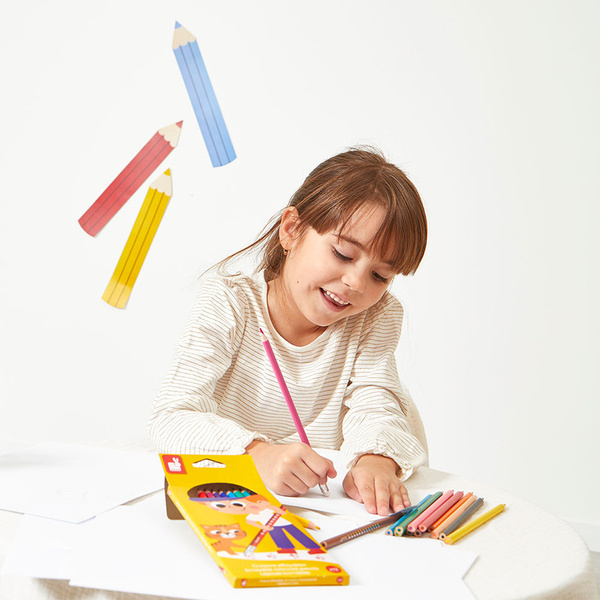 Zestaw kreatywny - Kredki ołówkowe zmazywalne z gumką, 3 lata+, Janod
