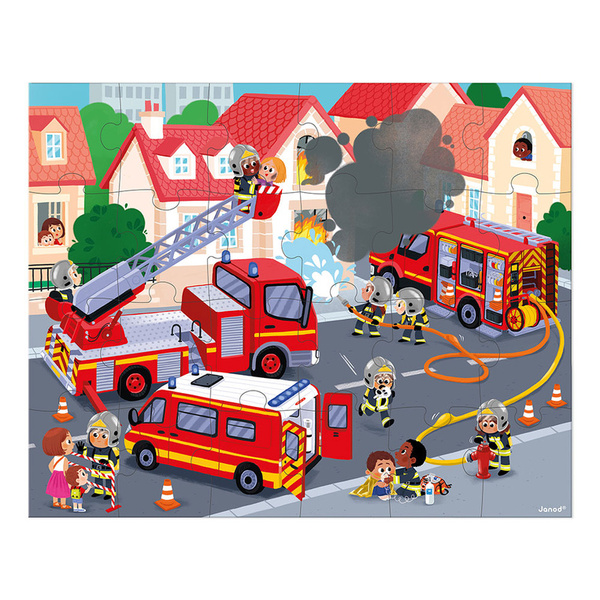 Puzzle w walizce Strażacy 24 elementy, dla dzieci, 3 lata+, Janod