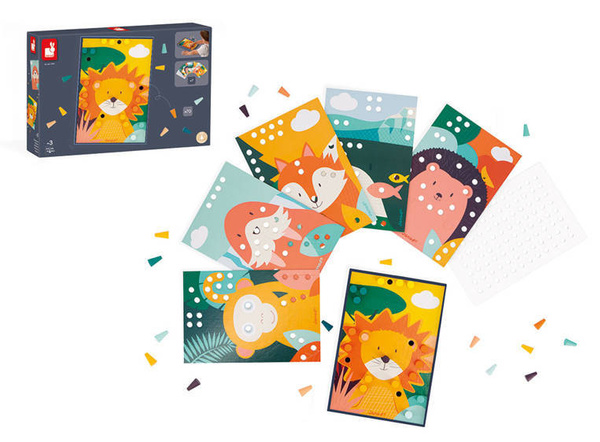 Układanka drewniana mozaika Zwierzątka - zabawka kreatywna 3 lata+, Janod