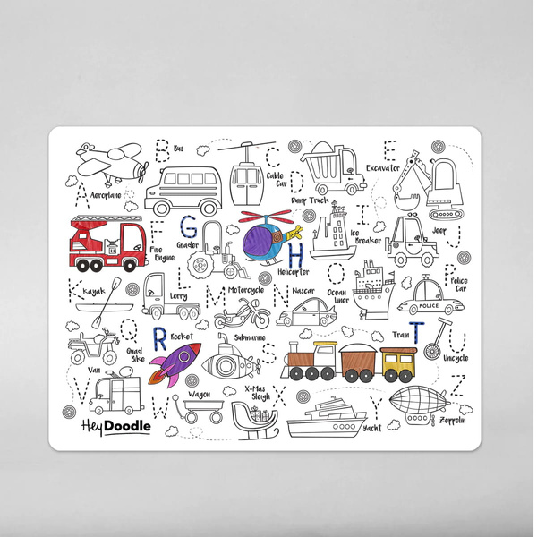 Mata Silikonowa Duża do Kolorowania A3 - Pojazdy, dla dzieci 3 lata+, HeyDoodle