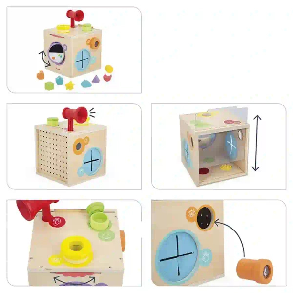 Kostka sensoryczna drewniana - zabawka edukacyjna, dla dzieci, 18 m+, Janod