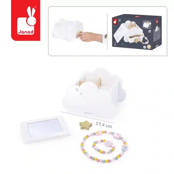 Szkatułka na biżuterię z lusterkiem, naszyjnikiem dla dziewczynki, 3+, Janod