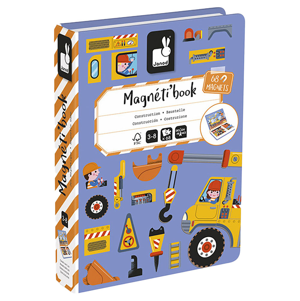 Układanka magnetyczna Magnetibook Plac budowy Janod – zabawka magnetyczna dla dzieci