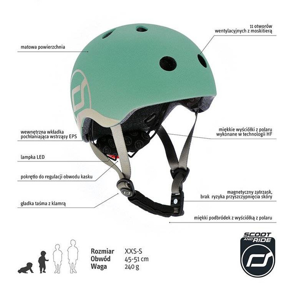 Scoot and Ride Kask dla dzieci 1-5 lat rozm. XXS-S, kolor: Forest