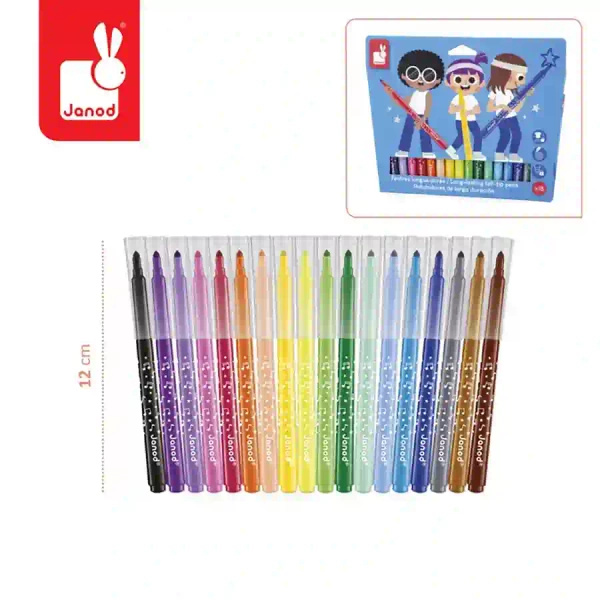 Zestaw kreatywny - Flamastry z filcową końcówką 18 kolorów, 3 lata+, Janod