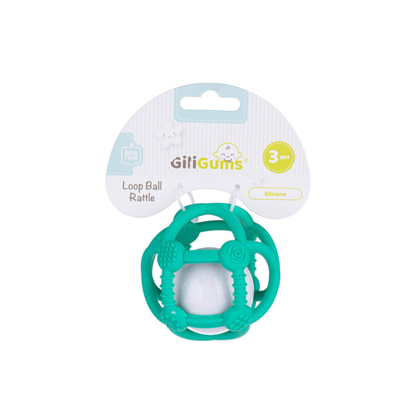 Gryzak na Ząbkowanie z Grzechotką Zielony - Piłka dla dzieci 3 m+, Giligums