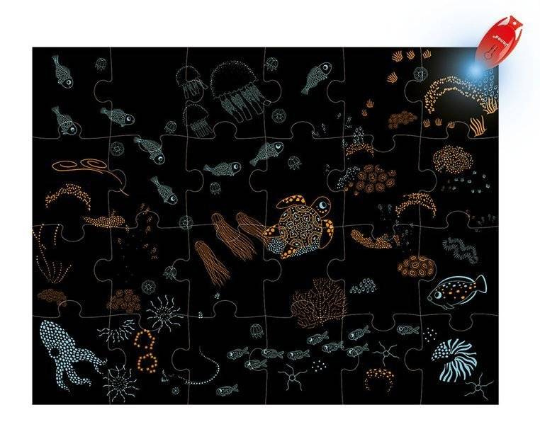 Puzzle świecące UV Ocean Janod – efekt świecenia i edukacja