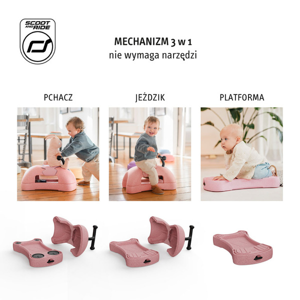 Scoot and Ride My First 3w1 pchacz, jeździk i deska na kółkach dla dzieci 6 m+, kolor: Rose