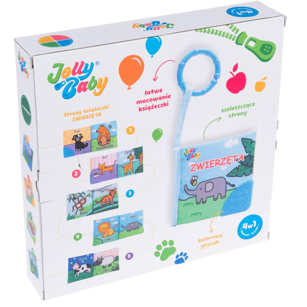 Książeczki Gryzaki 4W1 - zabawki edukacyjne dla dzieci 0 m+, Jolly Baby