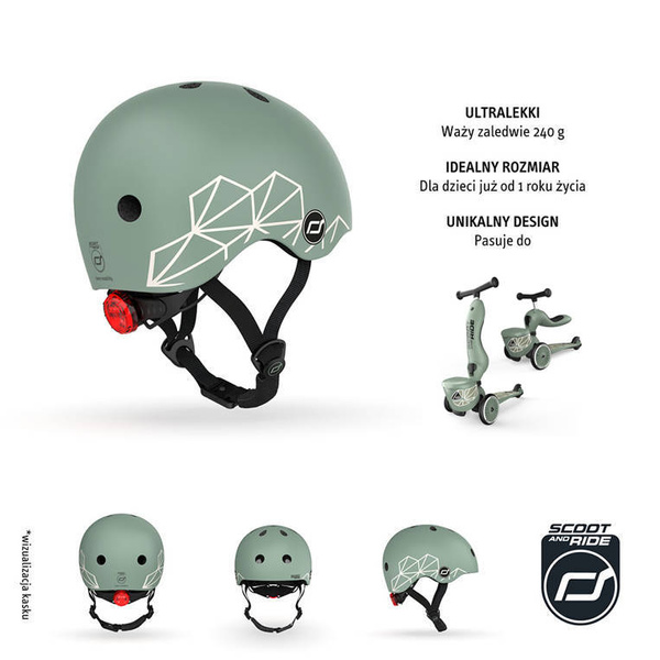Zestaw: Scoot and Ride Kask dla dzieci 1-5 lat rozm. XXS-S, kolor: Green Lines + ochraniacze rozm. XXS, kolor: Black