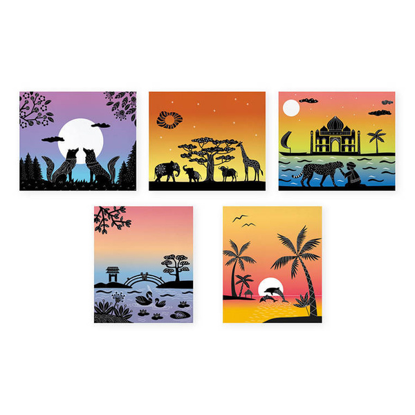 Zestaw kreatywny Malowanie z szablonami akwarele Zachody słońca I love creativity 8+, Janod