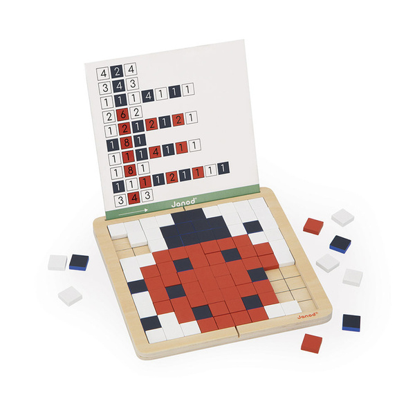 Drewniana układanka mozaika piksele Symetria i kodowanie 4w1, 5+, Janod