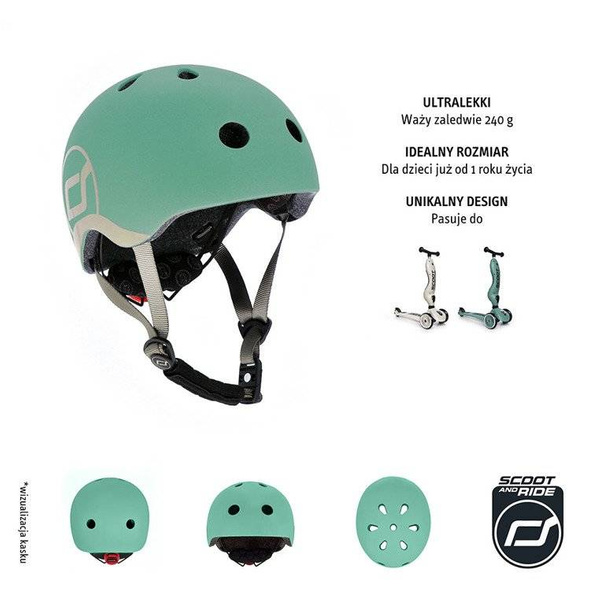Scoot and Ride Kask dla dzieci 1-5 lat rozm. XXS-S, kolor: Forest