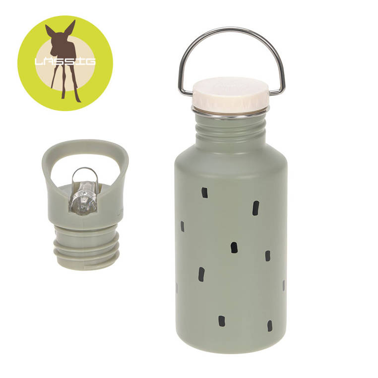 Bidon Lassig Happy Prints oliwkowy ze stali nierdzewnej 500 ml do szkoły