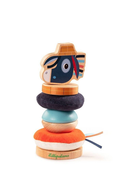 Drewniana układanka piramida z miękkimi elementami Osiołek Ignace 12 m+, Lilliputiens