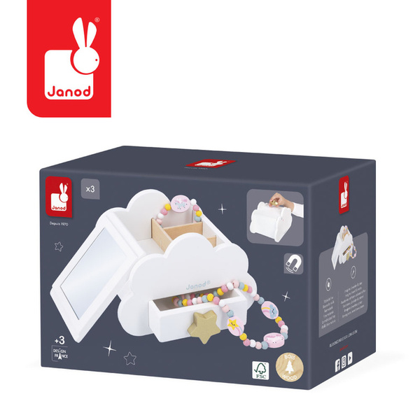 Szkatułka na biżuterię z lusterkiem, naszyjnikiem dla dziewczynki, 3+, Janod