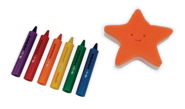 Kredki do kąpieli 6 kolorów z gąbką 3+, Janod