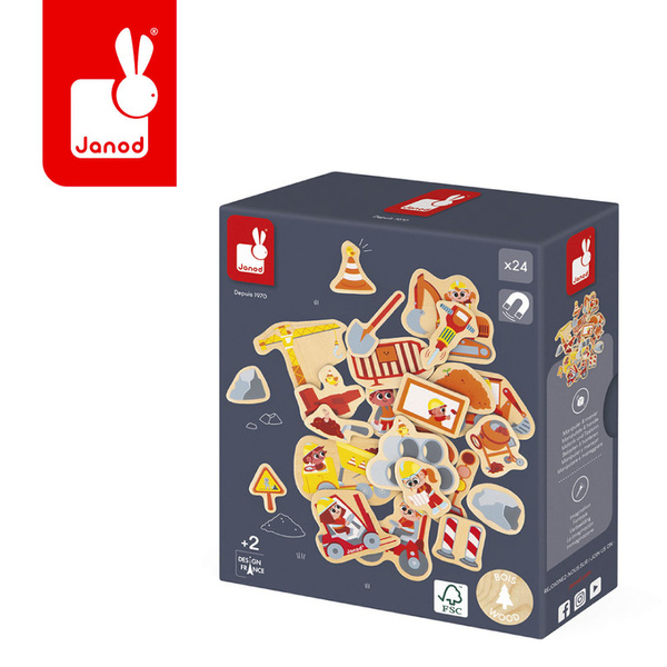 Układanka magnetyczna - drewniane magnesy Plac budowy, dla dzieci 2 lata+, Janod