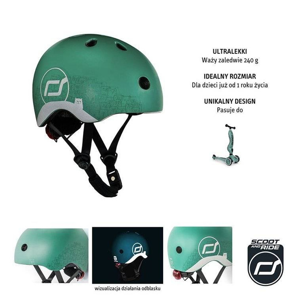 Scoot and Ride Kask dla dzieci 1-5 lat rozm. XXS-S z odblaskami, kolor: Forest Owl