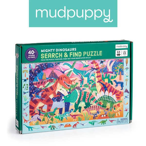 Puzzle obserwacyjne Potężne dinozaury 64 elementy, 4 lata+, Mudpuppy