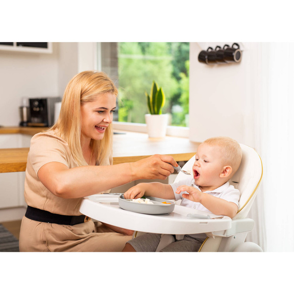 Silikonowy talerzyk Wieloryb + sztućce, kolor: szary, Giligums