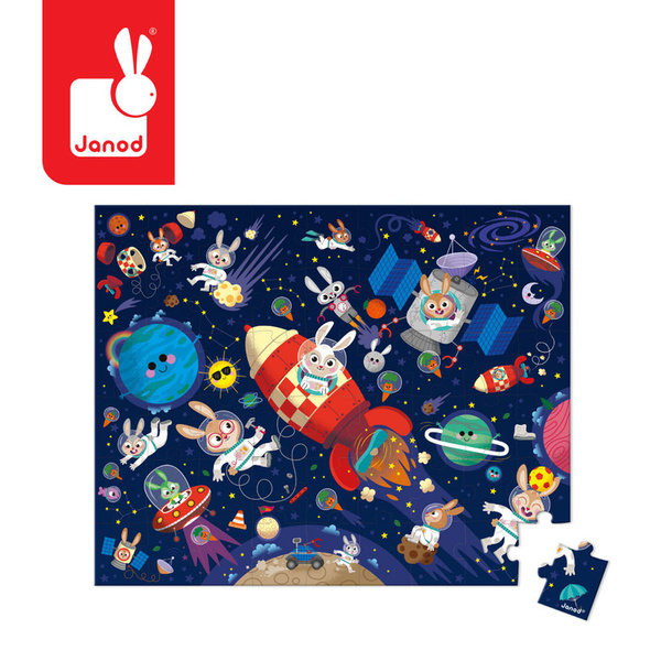 Puzzle w walizce Rakieta kosmiczna, 54 elementy, dla dzieci, 5 lat+, Janod