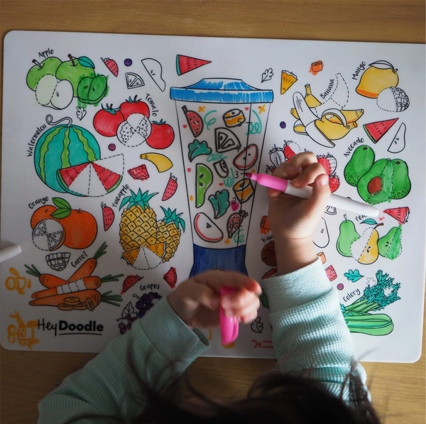 Mata Silikonowa Duża do Kolorowania A3 - Owoce i Warzywa, 3+, HeyDoodle