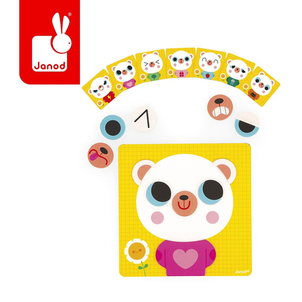 Magnetyczna układanka Emocje Miś, drewniana dla dzieci 2 lata+, Janod