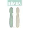 Zestaw 2 silikonowych łyżeczek-gryzaków Sage green/velvet grey 4 m+, Beaba