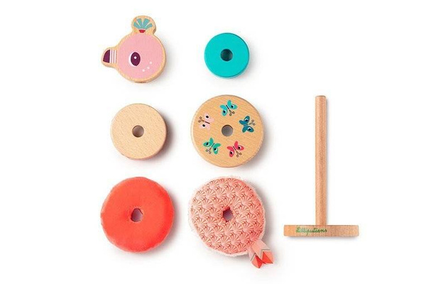 Drewniana układanka piramida z miękkimi elementami Flaming Anaïs 12 m+, Lilliputiens