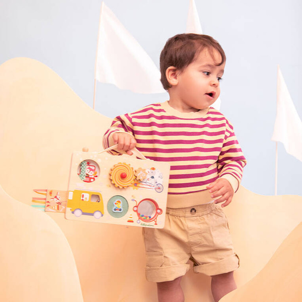 Drewniana tablica manipulacyjna, walizka Pojazdy dla dzieci 12 m+, Lilliputiens